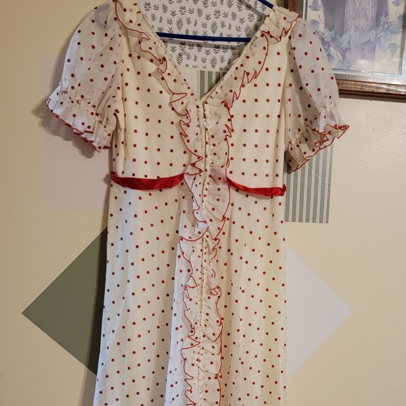 Vintage | Red Polka Dot Ruffle Maxi Dress - Picture 10 of 11